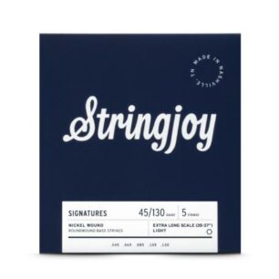 Stringjoy Light Gauge (45-130) 5 String Extra Long Scale Nickel Wound Bass Guitar Strings