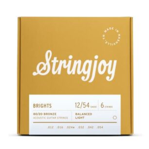 Stringjoy Brights | Balanced Light Gauge (12-54) 80/20 Bronze Acoustic Guitar Strings